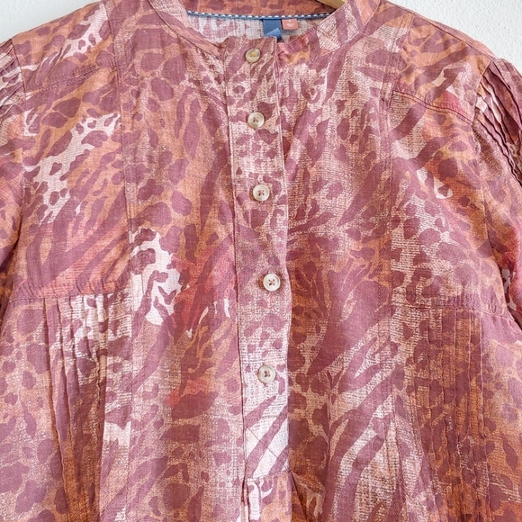 Pilcro Anthropologie Leopard Puff-Sleeved Blouse Sz S Boho Festival Gypsy Casual - Picture 7 of 9